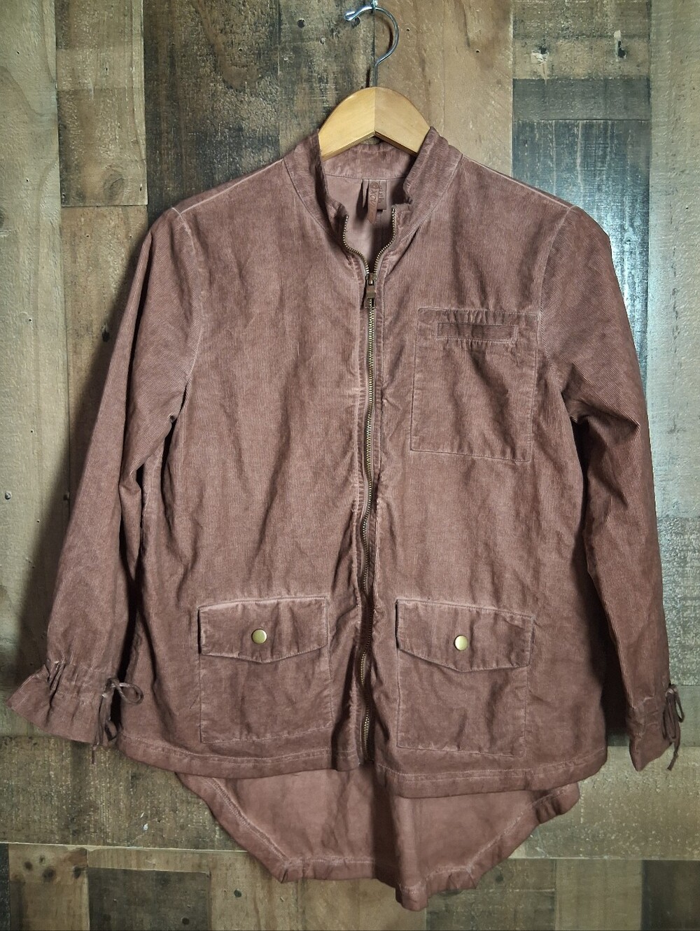 XCVI Jacket Cotton A-line Hi-Low Drawstring Full Zip Size Small Lightweight Boho
